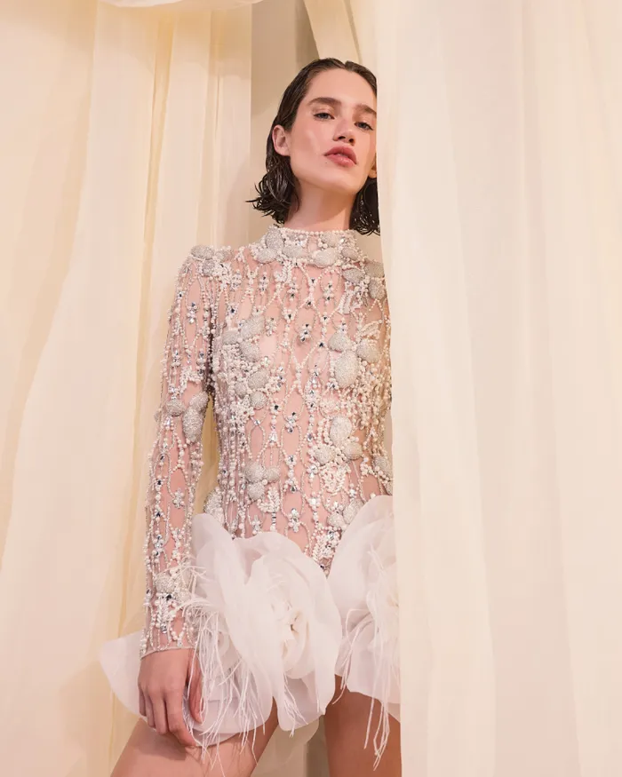 Women Dresses and Jumpsuits PatBO HandBeaded High Neck Mini Dress White
