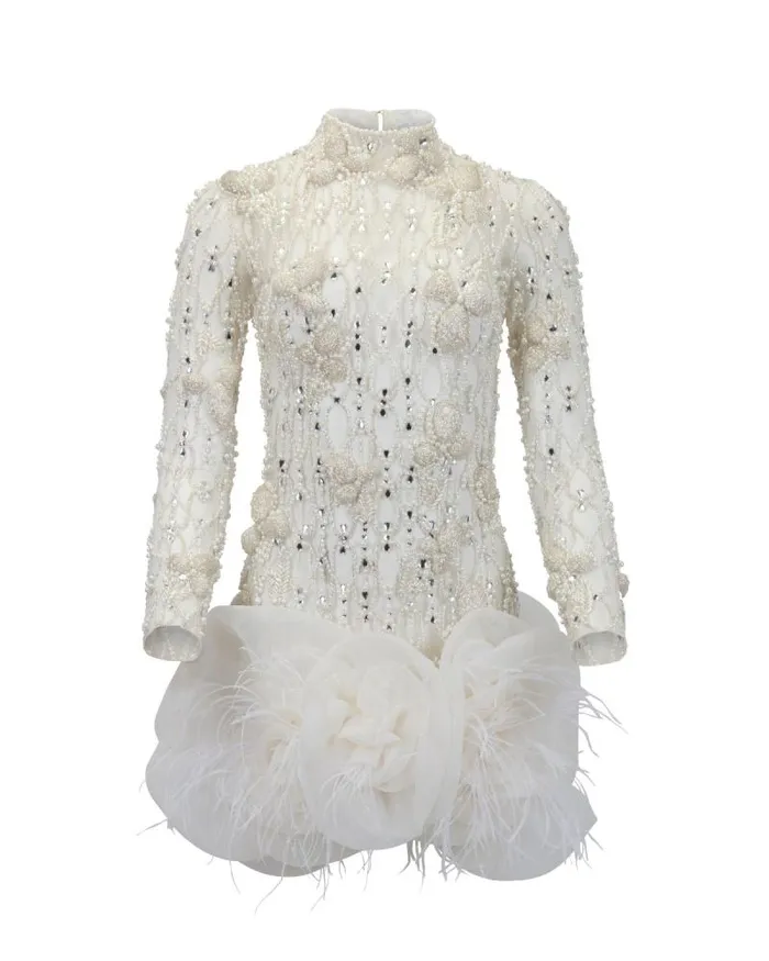 Women Dresses and Jumpsuits PatBO HandBeaded High Neck Mini Dress White