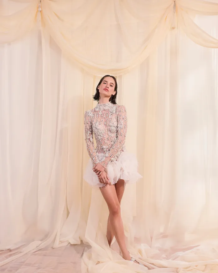 Women Dresses and Jumpsuits PatBO HandBeaded High Neck Mini Dress White