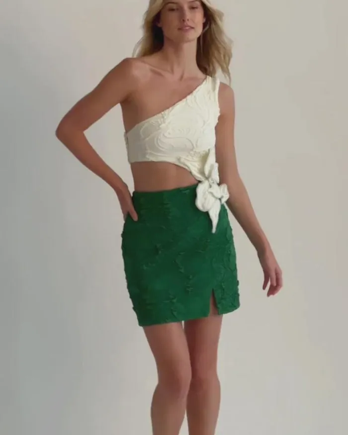 Women Dresses and Jumpsuits PatBO Jacquard One Shoulder Mini Dress FINAL SALE Emerald