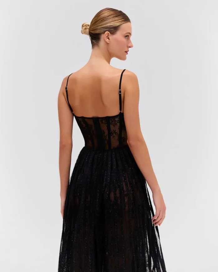 Women Dresses and Jumpsuits PatBO LUREX TULLE BUSTIER MIDI DRESS Black