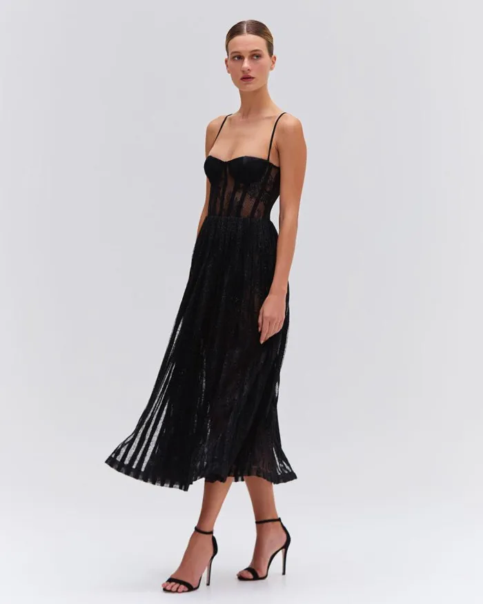 Women Dresses and Jumpsuits PatBO LUREX TULLE BUSTIER MIDI DRESS Black