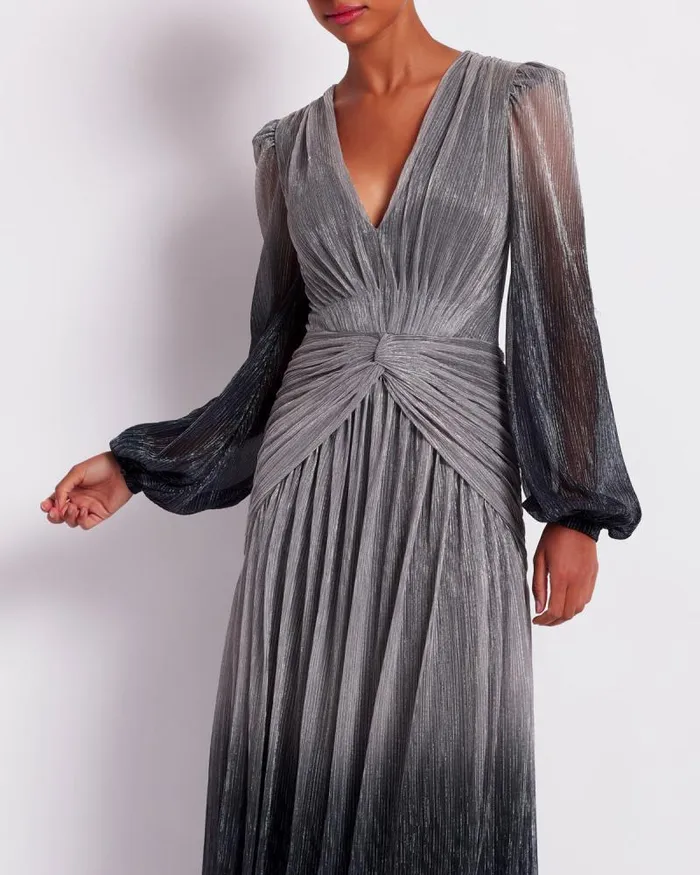Women Dresses and Jumpsuits PatBO OMBRE LUREX PLUNGE GOWN FINAL SALE Silver