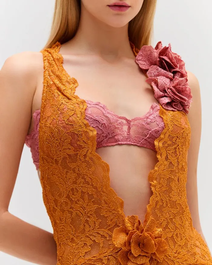 Women Dresses and Jumpsuits PatBO PLUNGE LACE MINI DRESS EXCLUSIVE Tangerine