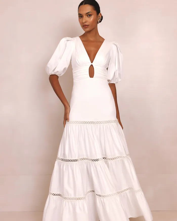 Women Dresses and Jumpsuits PatBO Plunge Sleeve Long Dress Off White
