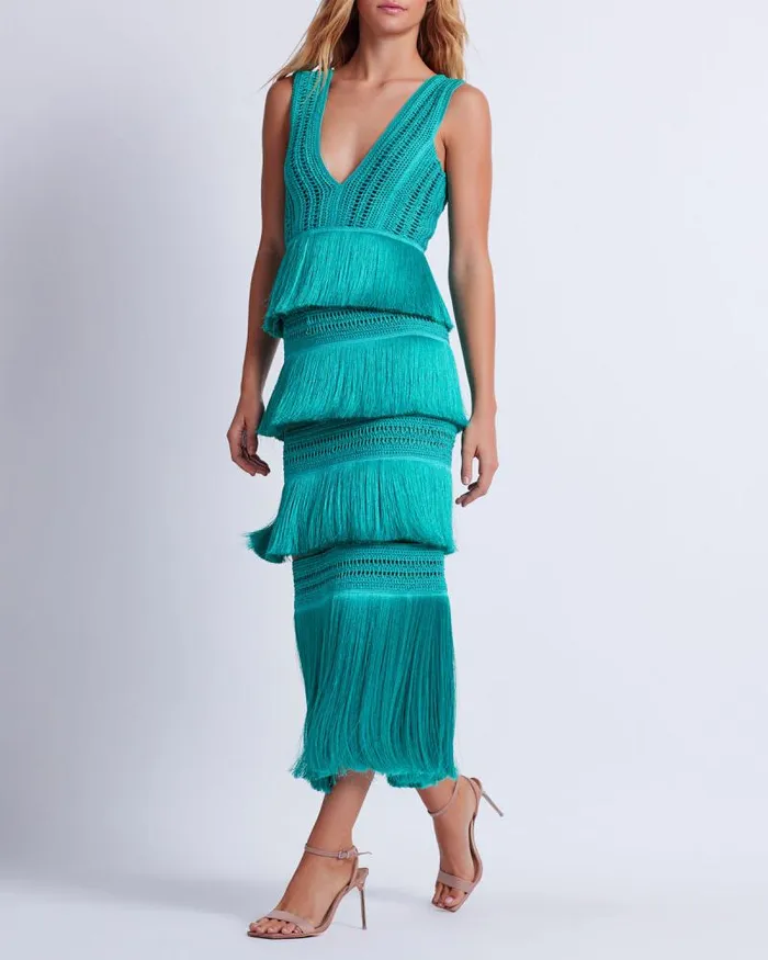Women Dresses and Jumpsuits PatBO Plunging Fringe Midi Dress FINAL SALE Curaao