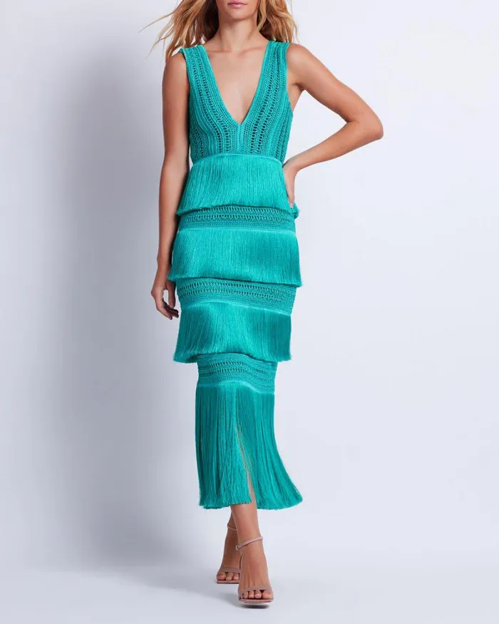 Women Dresses and Jumpsuits PatBO Plunging Fringe Midi Dress FINAL SALE Curaao