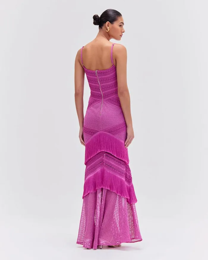 Women Dresses and Jumpsuits PatBO Sleeveless Fringe Maxi Dress Cerise