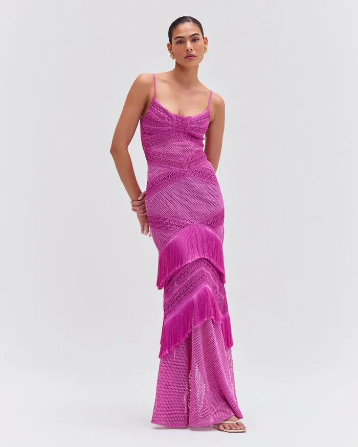 Women Dresses and Jumpsuits PatBO Sleeveless Fringe Maxi Dress Cerise