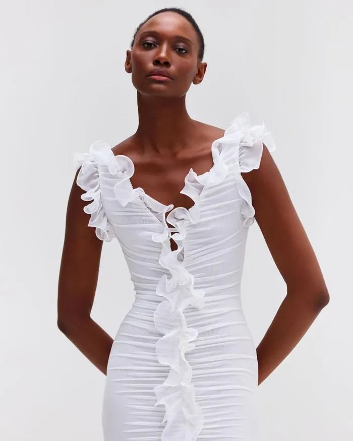 Women Dresses and Jumpsuits PatBO Stretch Tulle Maxi Dress RUNWAY White