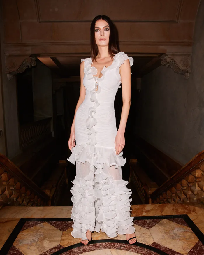 Women Dresses and Jumpsuits PatBO Stretch Tulle Maxi Dress RUNWAY White