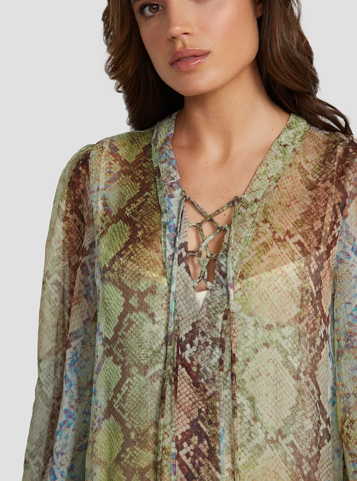 Women Dresses GUESS Eco Glam Snake Print Alva Midi Dress Women Dresses GUESS Eco Glam Snake Print Alva Midi Dress
