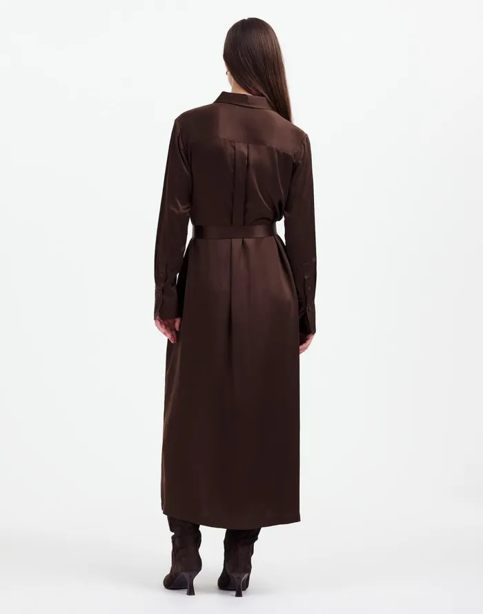 Women Dresses Madewell Silk Belted Midi Shirtdress Dark Carob