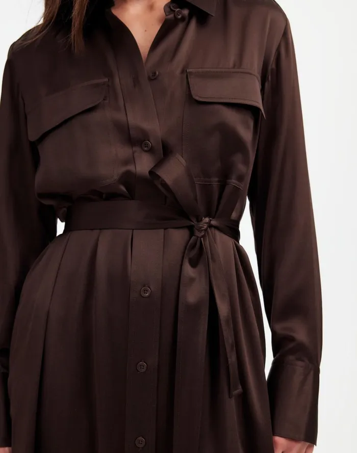 Women Dresses Madewell Silk Belted Midi Shirtdress Dark Carob