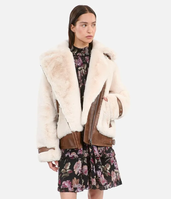 Women Ecru Fureffect Aviator Jacket THE KOOPLES Coats and Jackets