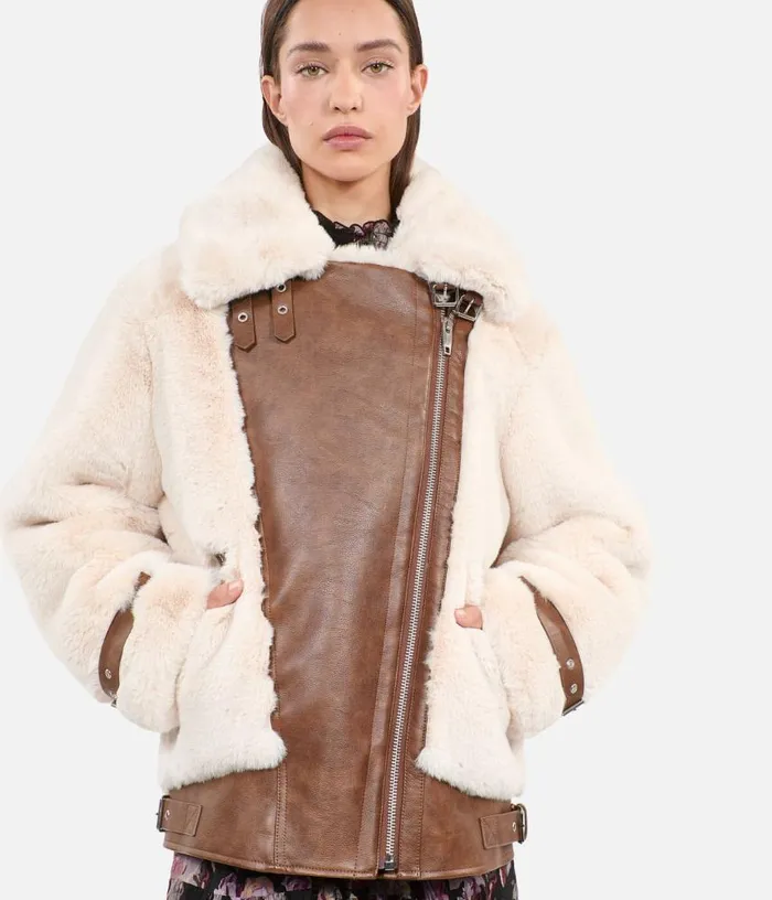 Women Ecru Fureffect Aviator Jacket THE KOOPLES Coats and Jackets