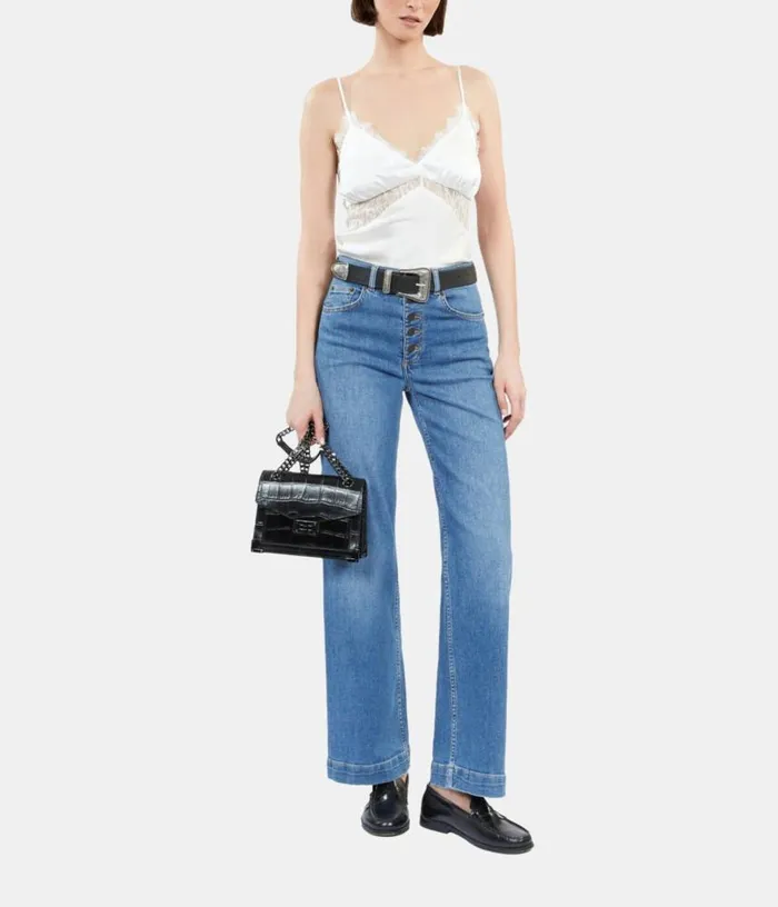 Women Ecru Silk Camisole With Lace THE KOOPLES Blouses and Shirts