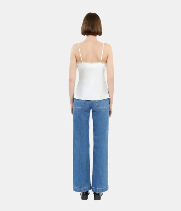 Women Ecru Silk Camisole With Lace THE KOOPLES Blouses and Shirts