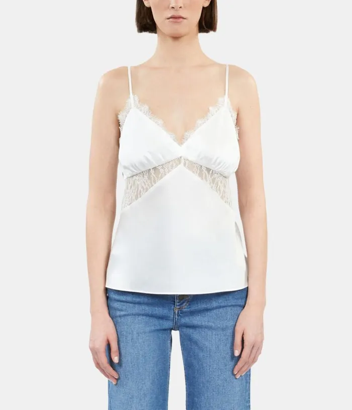 Women Ecru Silk Camisole With Lace THE KOOPLES Blouses and Shirts