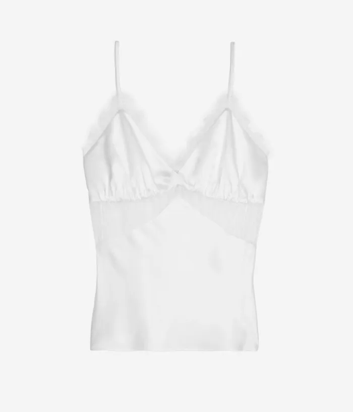 Women Ecru Silk Camisole With Lace THE KOOPLES Blouses and Shirts