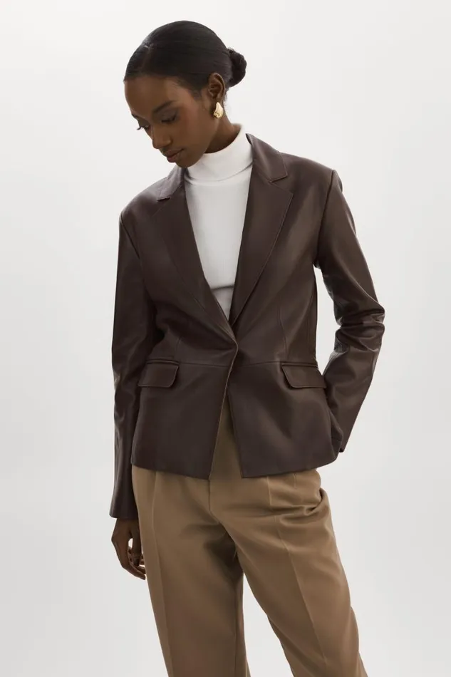 Women ELZA Leather Blazer Mahogany LAMARQUE Blazers