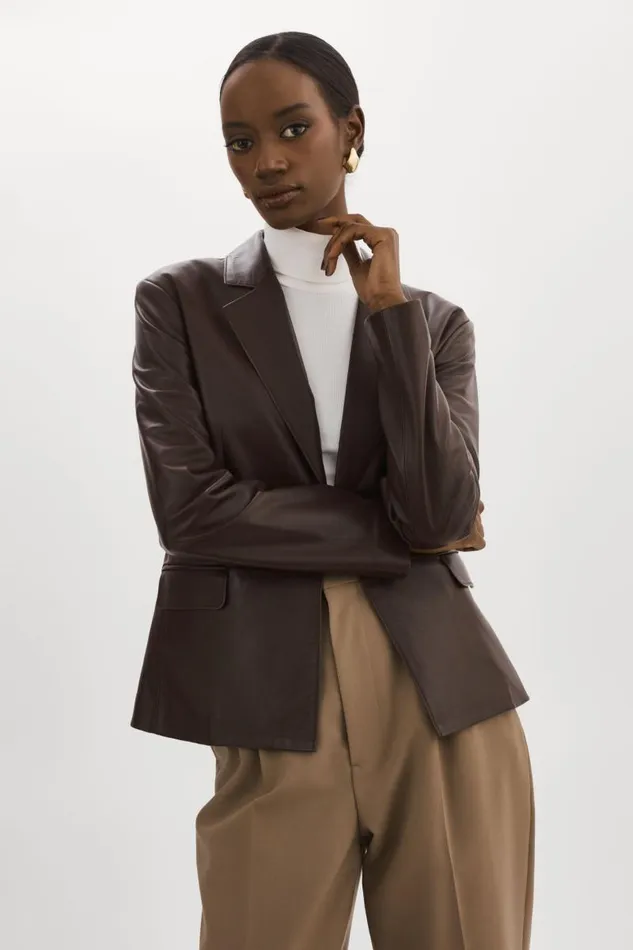 Women ELZA Leather Blazer Mahogany LAMARQUE Blazers Women ELZA Leather Blazer Mahogany LAMARQUE Blazers