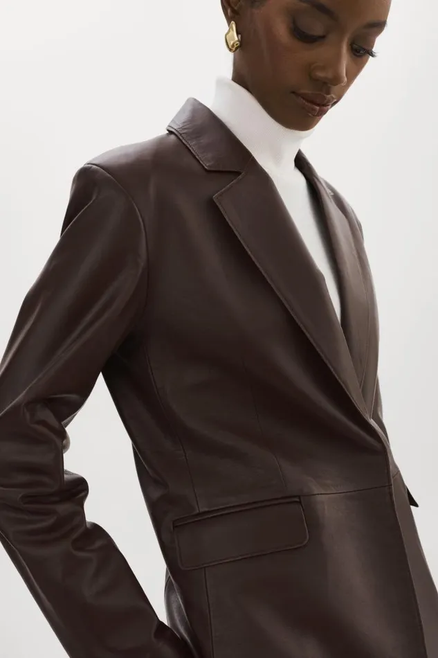 Women ELZA Leather Blazer Mahogany LAMARQUE Blazers Women ELZA Leather Blazer Mahogany LAMARQUE Blazers