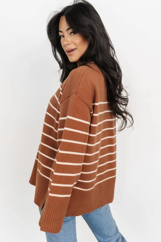Women Emerson Stripe Knit Sweater Dark Camel Ivory Baltic Born Sweaters Women Emerson Stripe Knit Sweater Dark Camel Ivory Baltic Born Sweaters