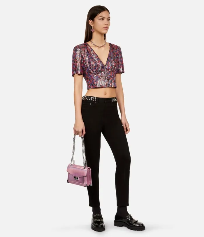 Women Emily Chain Bag In Pink Iridescent Leather THE KOOPLES Bags