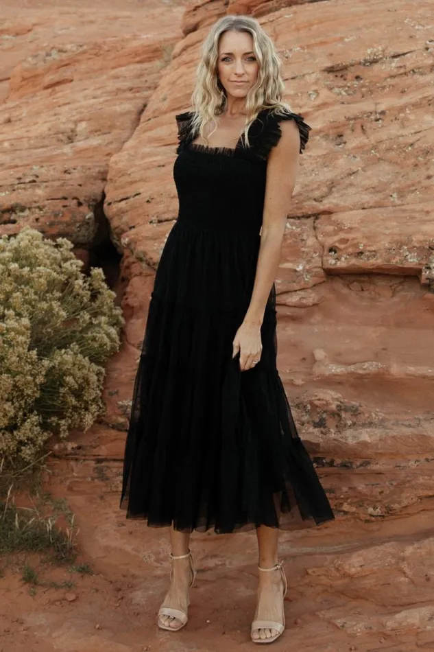 Women Emma Smocked Tulle Dress Black Baltic Born Midi Dresses