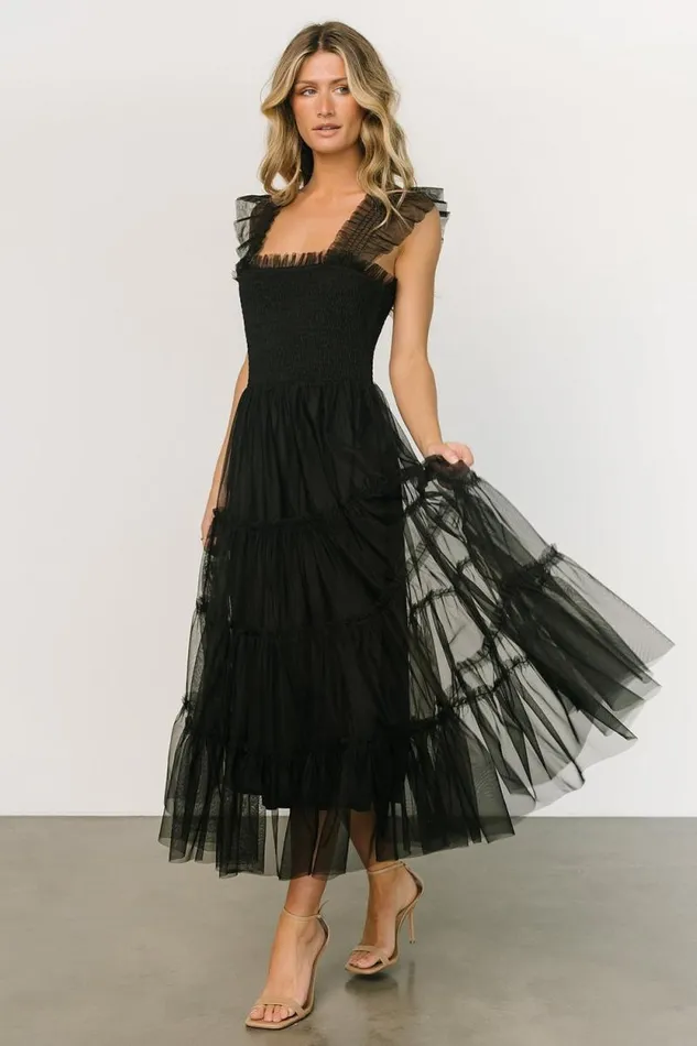 Women Emma Smocked Tulle Dress Black Baltic Born Midi Dresses