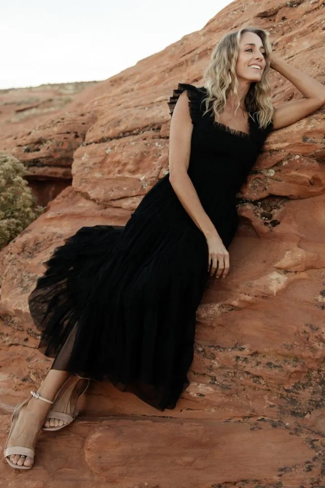 Women Emma Smocked Tulle Dress Black Baltic Born Midi Dresses