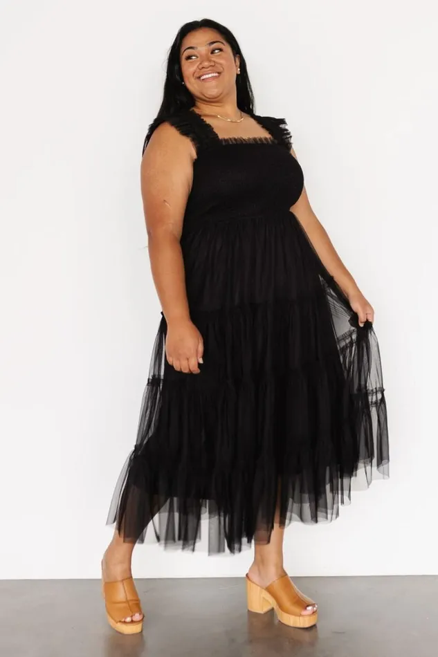 Women Emma Smocked Tulle Dress Black Baltic Born Midi Dresses