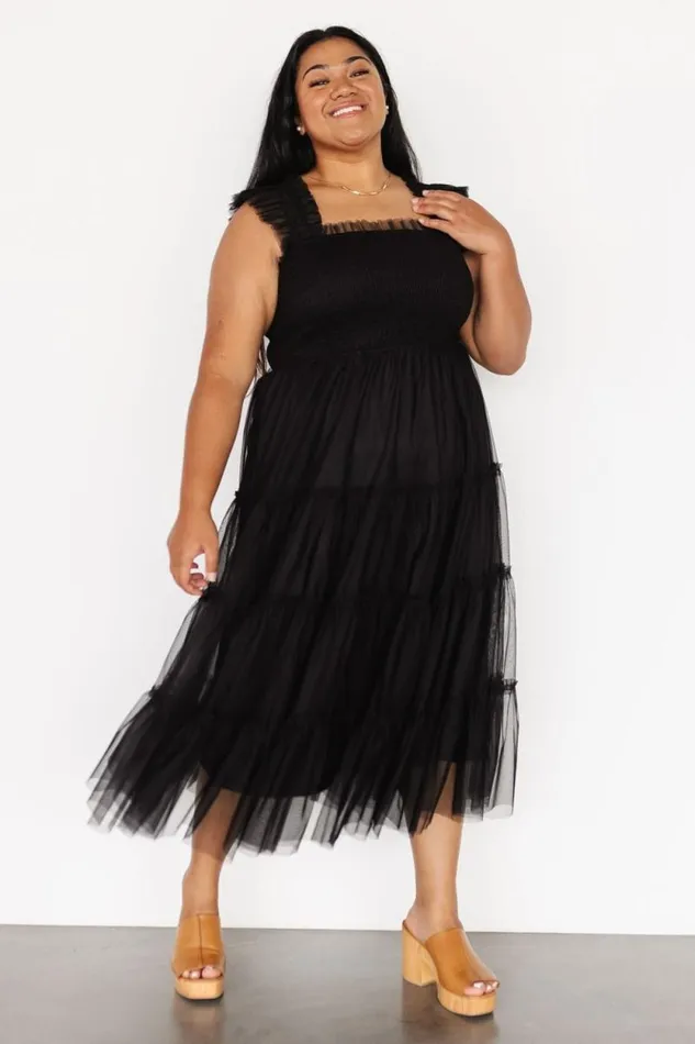 Women Emma Smocked Tulle Dress Black Baltic Born Midi Dresses