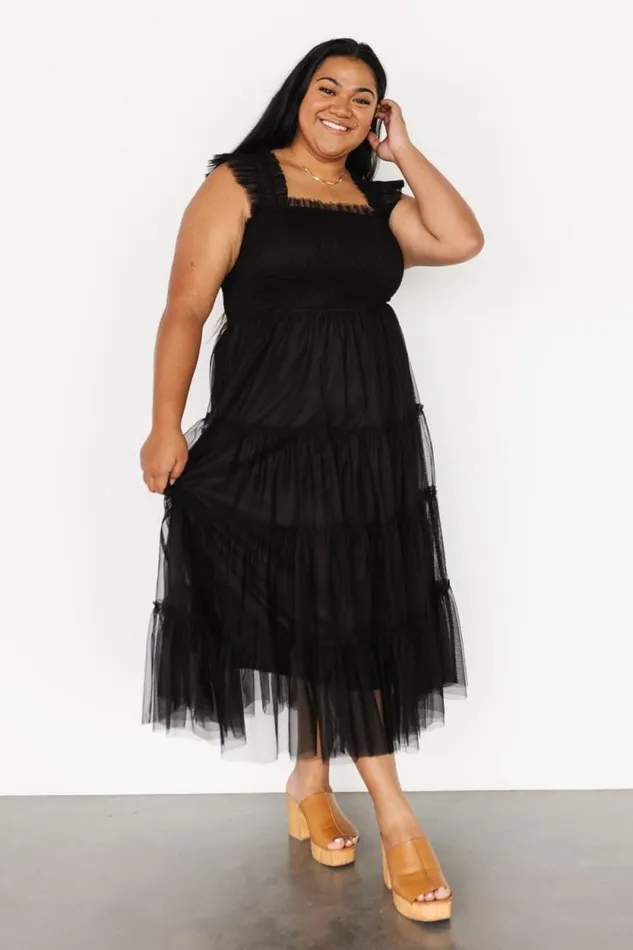 Women Emma Smocked Tulle Dress Black Baltic Born Midi Dresses