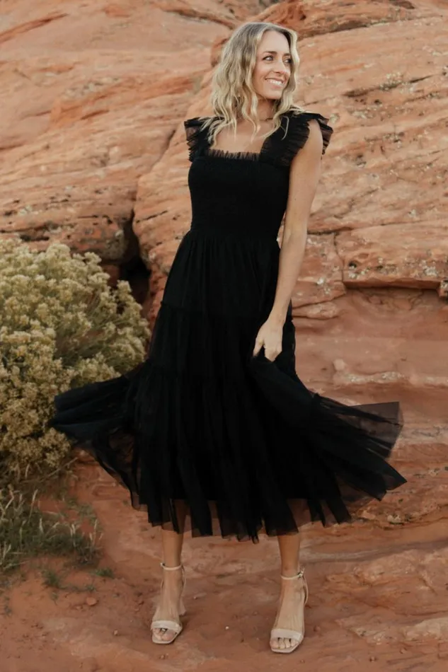 Women Emma Smocked Tulle Dress Black Baltic Born Midi Dresses