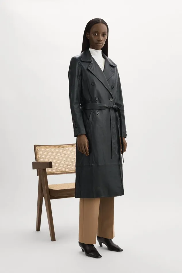 Women ERMA Leather Trench Coat Black LAMARQUE Trench Coats