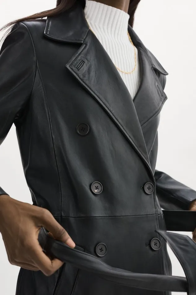 Women ERMA Leather Trench Coat Black LAMARQUE Trench Coats Women ERMA Leather Trench Coat Black LAMARQUE Trench Coats