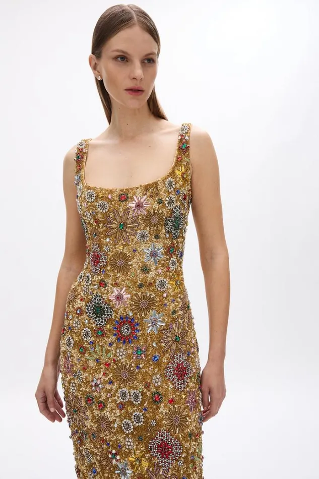 Women Evening Dresses Rachel Gilbert Francesca Strap Star Gown Gold