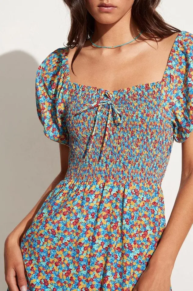 Women Faithfull The Brand Dresses Domenica Mini Dress Mohina Floral Print Blue Exclusive 8211 Final Sale