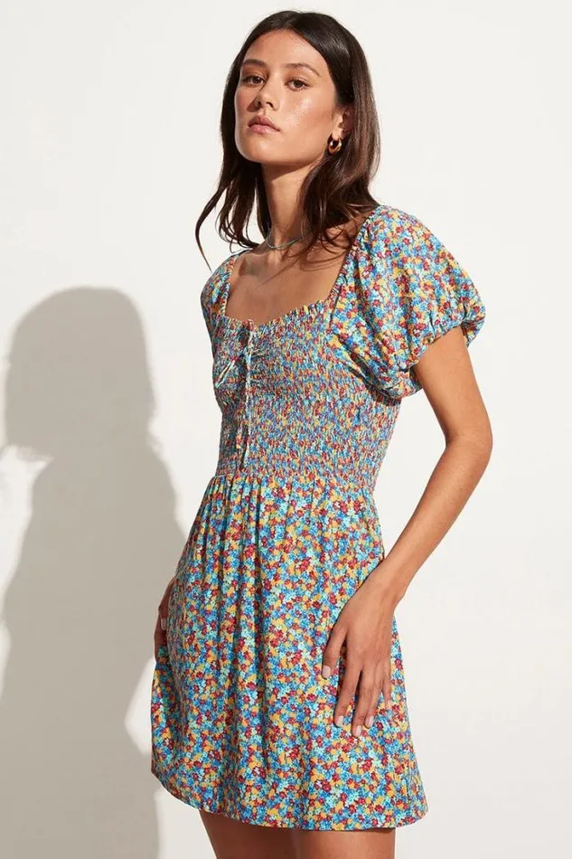 Women Faithfull The Brand Dresses Domenica Mini Dress Mohina Floral Print Blue Exclusive 8211 Final Sale