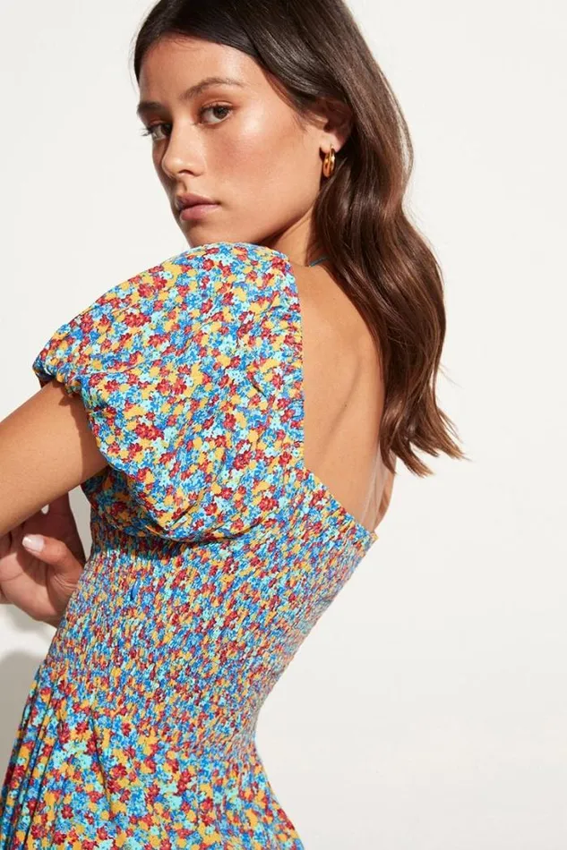 Women Faithfull The Brand Dresses Domenica Mini Dress Mohina Floral Print Blue Exclusive 8211 Final Sale