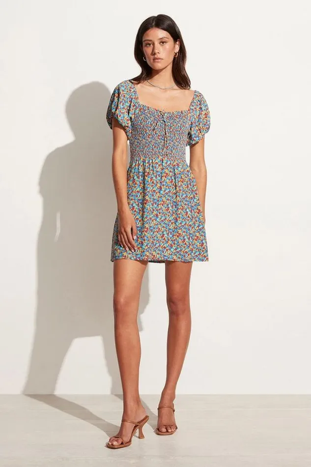 Women Faithfull The Brand Dresses Domenica Mini Dress Mohina Floral Print Blue Exclusive 8211 Final Sale
