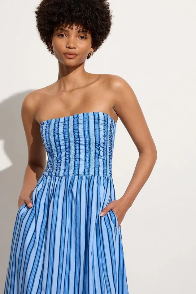 Women Faithfull The Brand Dresses Dominquez Midi Dress Akaia Stripe Blue