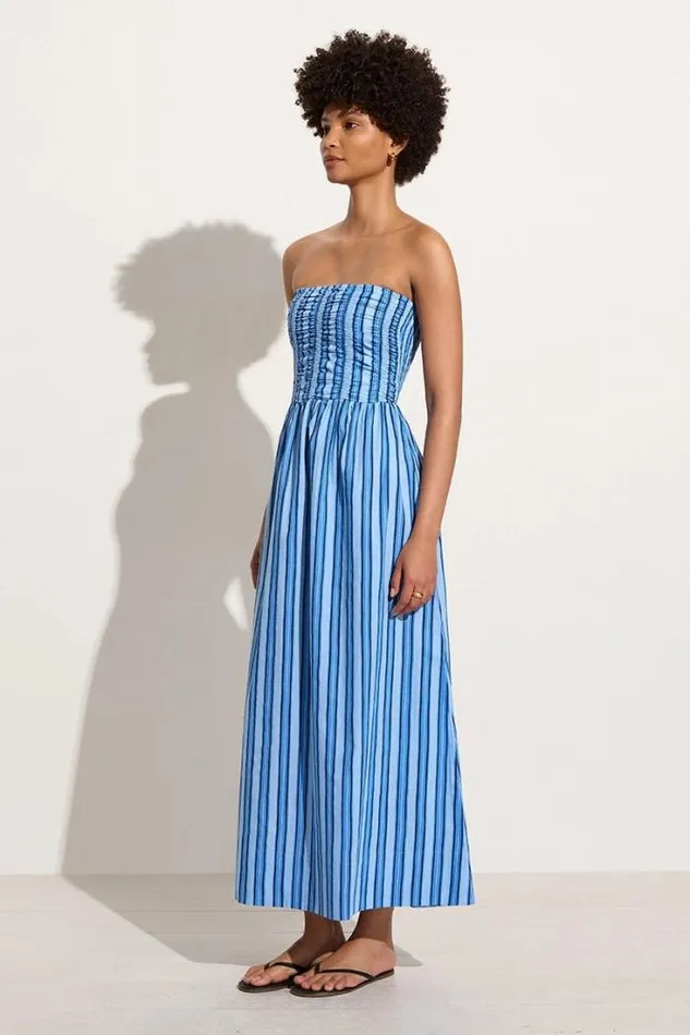 Women Faithfull The Brand Dresses Dominquez Midi Dress Akaia Stripe Blue