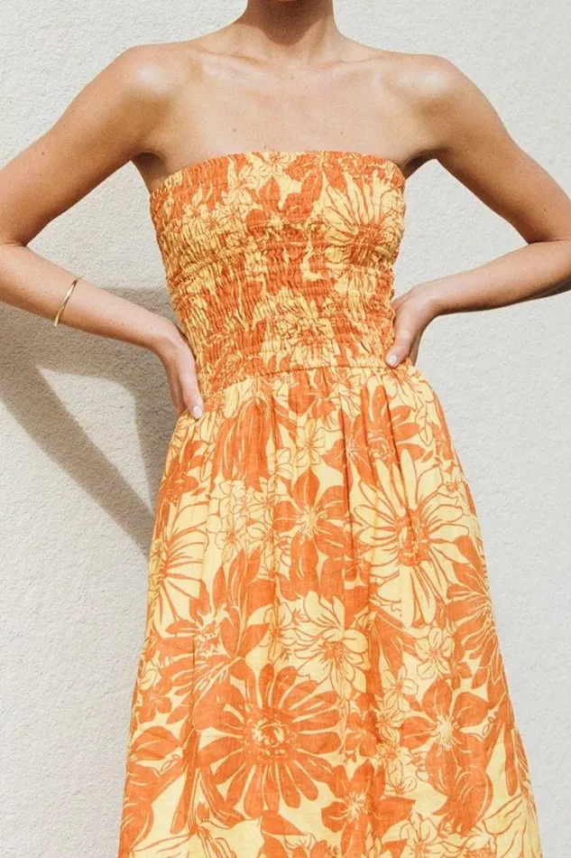 Women Faithfull The Brand Dresses Elmarie Midi Dress Zani Floral Print Burnt Orange 8211 Final Sale