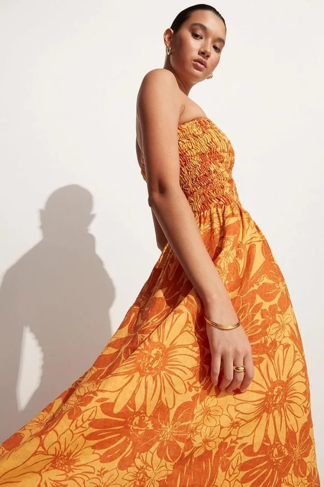 Women Faithfull The Brand Dresses Elmarie Midi Dress Zani Floral Print Burnt Orange 8211 Final Sale
