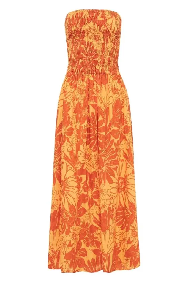 Women Faithfull The Brand Dresses Elmarie Midi Dress Zani Floral Print Burnt Orange 8211 Final Sale