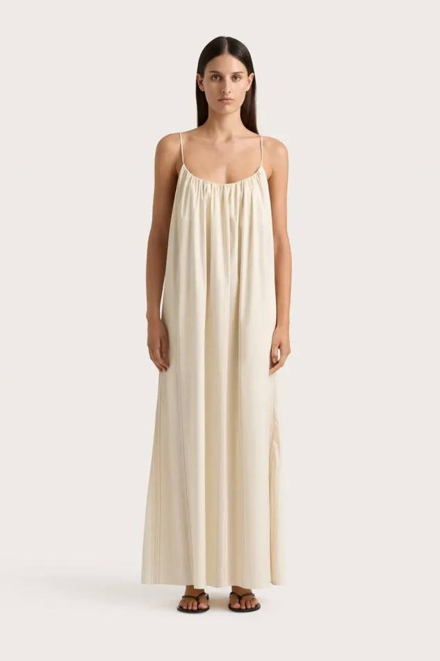 Women Faithfull The Brand Dresses En Vau Maxi Dress Foam Taupe Stripe