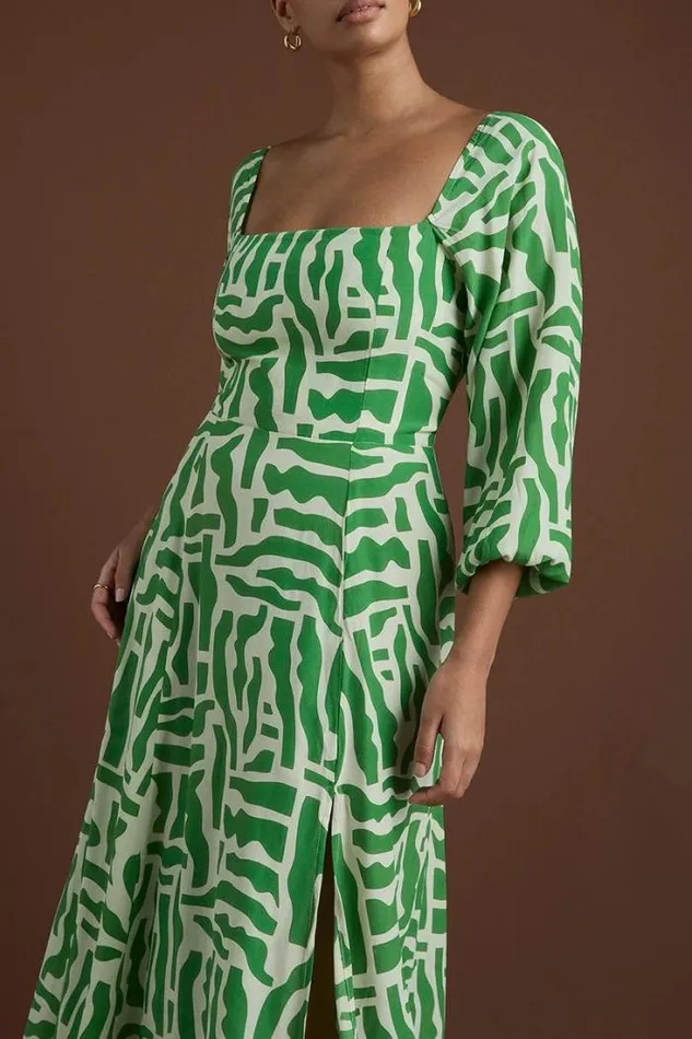Women Faithfull The Brand Dresses La Vita Midi Dress Tulli Print Green Exclusive 8211 Final Sale